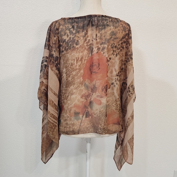 SANS Souci Cropped Boho Sheer Flowy Floral Loose Arm Top Size M - Picture 5 of 8
